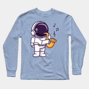 Cute Astronaut Playing Saxophone Music Cartoon Long Sleeve T-Shirt
